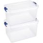 Homz Plastic Storage, Modular Stackable Storage Bins with Blue Latching Handles, 66 Quart, Clear, 2-Pack