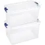 Homz Plastic Storage, Modular Stackable Storage Bins with Blue Latching Handles, 66 Quart, Clear, 2-Pack