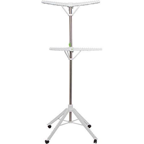 Garment & Drying Rack, 2-Tier 6 Arms Holds 60 Garments, Foldable , Stainless Steel , Sturdy 4 Legs with Wheels