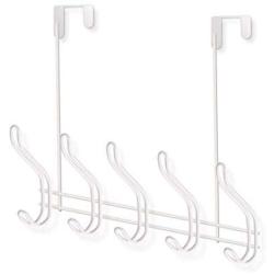 Over The Door Hook - 5 Hooks Towel Rack for Bathroom Storage Closet - Behind The Door Organizer Clothes Rack - Shoe Or Hat Holder - Office Cubicle Purse Hanger - Door Hook (White)