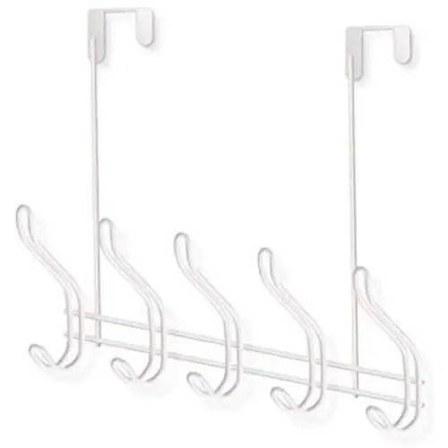 Over The Door Hook - 5 Hooks Towel Rack for Bathroom Storage Closet - Behind The Door Organizer Clothes Rack - Shoe Or Hat Holder - Office Cubicle Purse Hanger - Door Hook (White) Over The Door Hook - 5 Hooks Towel Rack for Bathroom Storage Closet - Behind The Door Organizer Clothes Rack - Shoe Or Hat Holder - Office Cubicle Purse Hanger - Door Hook (White)
