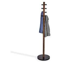 HAOCHIDIAN Wooden Coat Rack Stand Entryway Hall Tree Coat Tree with Solid Round Base with 8 Hooks Modern Creative Hanger for Hat Clothes Purse Scarves Umbrella,Walnut