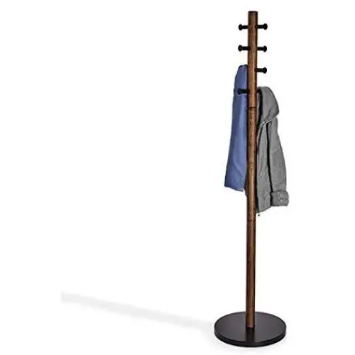 HAOCHIDIAN Wooden Coat Rack Stand Entryway Hall Tree Coat Tree with Solid Round Base with 8 Hooks Modern Creative Hanger for Hat Clothes Purse Scarves Umbrella,Walnut