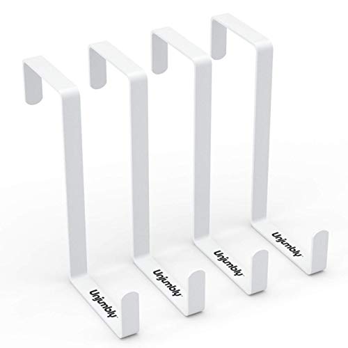 Over The Door Hook Fitting Two Sized Doors, from Unjumbly - 4 Pack - Sturdy Metal Reversible Over Door Hooks (White)