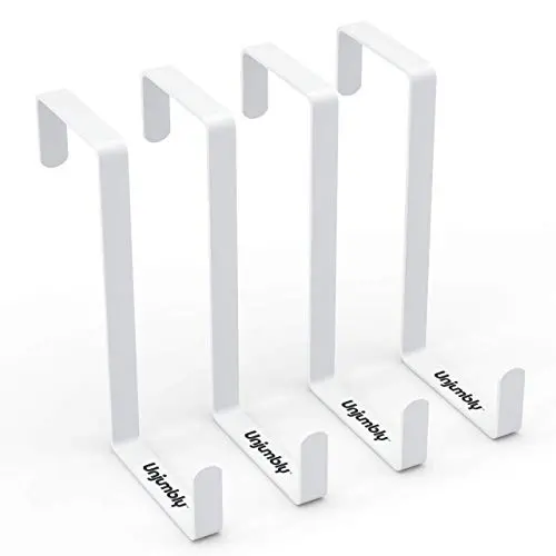 Over The Door Hook Fitting Two Sized Doors, from Unjumbly - 4 Pack - Sturdy Metal Reversible Over Door Hooks (White) Over The Door Hook Fitting Two Sized Doors, from Unjumbly - 4 Pack - Sturdy Metal Reversible Over Door Hooks (White)