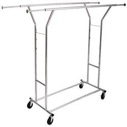 Cypressshop Rolling Commercial Double Rail Clothing Rack Steel Hanging Holder Portable Adjustable Trolley Garment Dryer Clothes Hanger Home Furniture