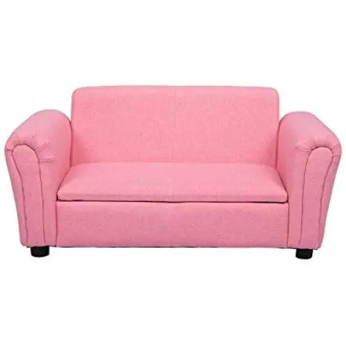 Kinbor Baby Kids Sofa Sturdy Wood Construction Two Seater Armrest Chair for Preschool Children Upholstered Couch with Storage Box