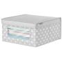 mDesign Soft Stackable Fabric Closet Storage Organizer Holder Boxes - Clear Window and Lid, for Child/Kids Room, Nursery, Playroom - Polka Dot Print - Medium - Light Gray with White Dots