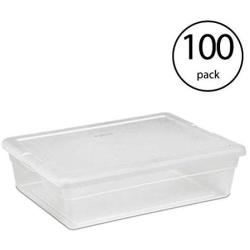 STERILITE 28 Quart Clear Bin Storage Boxes Tote Container w/White Lid (100 Pack)