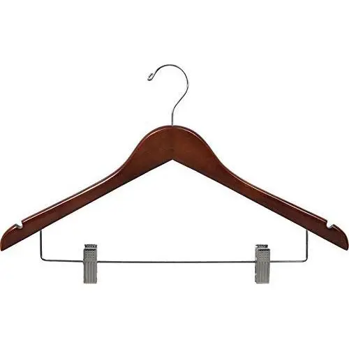 The Great American Hanger Company Wooden Combo Hanger, Walnut Finish with Chrome Hardware, Boxes of 25