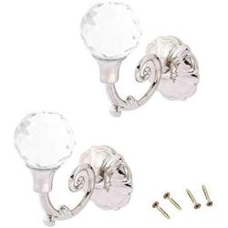 Yohii One Pair Clear Crystal Wall Decorative Tieback Hooks Hanger Multi Use Wall Hook Coat Hanger Silver Tone