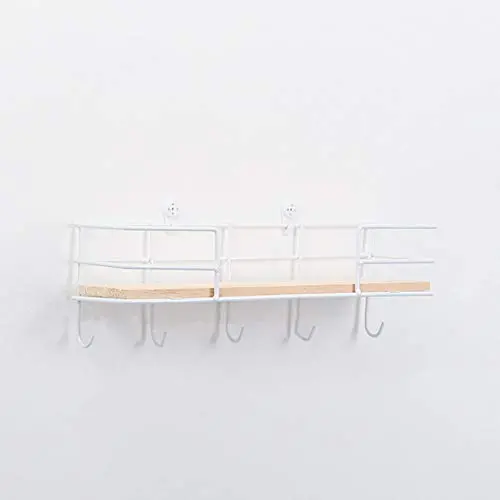 yodaliy Storage Rack Decoration Wall Mounted Kitchen Simple Cloth Hanger with Hook Wooden Iron Shelf Bedroom Office Holder DIY Home