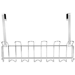 Minggoo Over The Door 13-Hook Rack Heavy-Duty Set of 2, Wall Mounted Coat Rack，Door Clothes Hanger for Living Room, Cloakroom, Bathroom, Chrome Finish