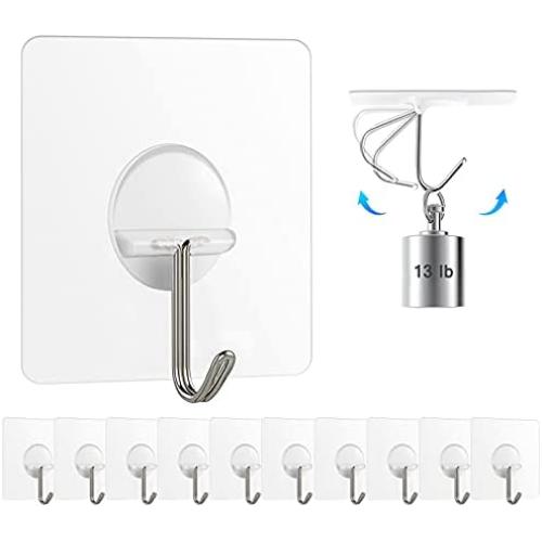 Adhesive Hooks,Transparent Seamless Stainless Steel Ultra Strong Wall Hooks for Kitchen Bathroom Ceiling Door Utility Hooks(12 PCS)