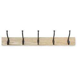 AmazonBasics Wall Mounted Standard Coat Rack, 5 Hooks, Set of 2, Natural