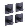 Kes Self Adhesive Hooks Rail Stainless Steel 1-Hook Rack Bath Towel Hook Sticky Bathroom Kitchen Towel Multi Hanger Matte Black 4 PCS, A7060-BK-P4