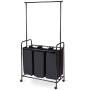 Heize best price Black 3 Bag Home Rolling Laundry Sorter Cart Hamper Clothes Organizer with Hanging Bar Closet System Storage Organizer Garment Rack Clothes Hanger Dry Shelf Heavy Duty(U.S. Stock)