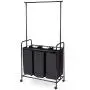 Heize best price Black 3 Bag Home Rolling Laundry Sorter Cart Hamper Clothes Organizer with Hanging Bar Closet System Storage Organizer Garment Rack Clothes Hanger Dry Shelf Heavy Duty(U.S. Stock)