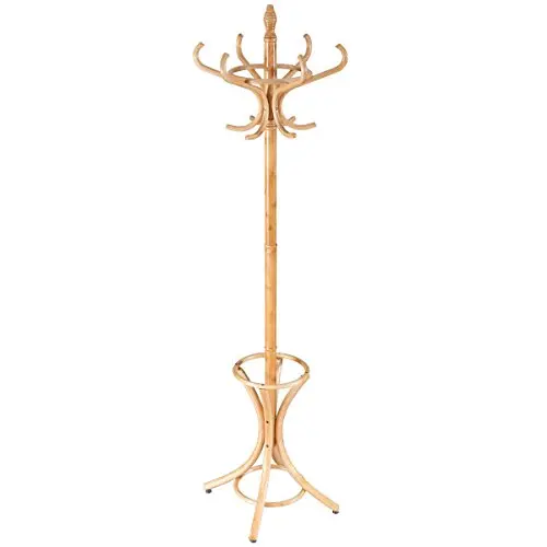 Free Standing Clothes Hangers 12 Hook Hat Coat Jacket Bag Rack with Umbrella Stand Wood Oak Wood