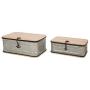 Glitzhome Farmhouse Set Metal/Wooden Boxes Galvanized Storage Chests Small and Large