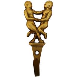 Purpledip Brass Wall Hook Dancing Couple: Vintage Design Coat Clothes Hanger (11731)