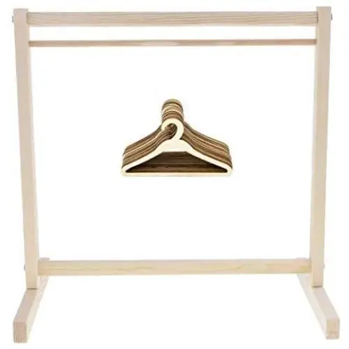 Wood Garment Rack Coat Dress Clothes Organizer with 10 Pieces Wooden Clothes Hangers for Jacket, Umbrella, Clothes, Hats, Scarf, and Handbags Dolls