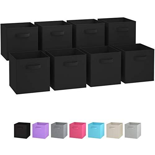 Royexe Storage Bins - Set of 8 - Storage Cubes | Foldable Fabric Cube Baskets Features Dual Handles. Cube Storage Bins. Closet Shelf Organizer | Collapsible Nursery Drawer Organizers (Black)