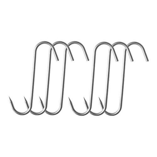 Astra Gourmet 6" Meat Hooks S-Hook Stainless Steel Meat Processing Butcher Hook Pot Racks S Hook Meat Hangers for Bacon Sausage Smokers - 6 Pack