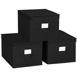 SONGMICS Set of 3 Foldable Storage Boxes with Lids, Fabric Cubes with Label Holders, Storage Bins Organiser, 11.8 x 15.7 x 9.8 Inches, Black URLB40H