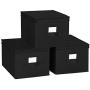 SONGMICS Set of 3 Foldable Storage Boxes with Lids, Fabric Cubes with Label Holders, Storage Bins Organiser, 11.8 x 15.7 x 9.8 Inches, Black URLB40H