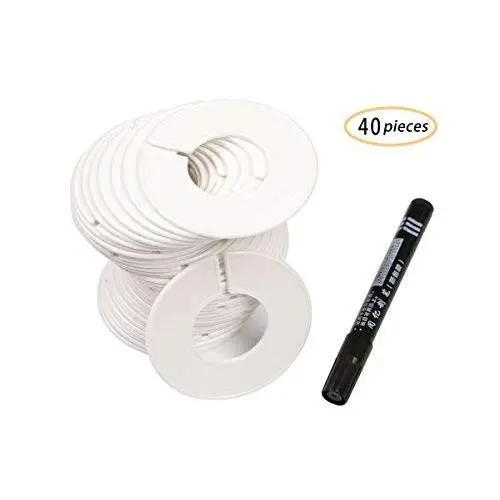 TADAE 40 Pieces 8 Colors Clothing Size Dividers Round Hangers Closet Dividers, Size Series XXS to XXXL and Blank with Marker Pen