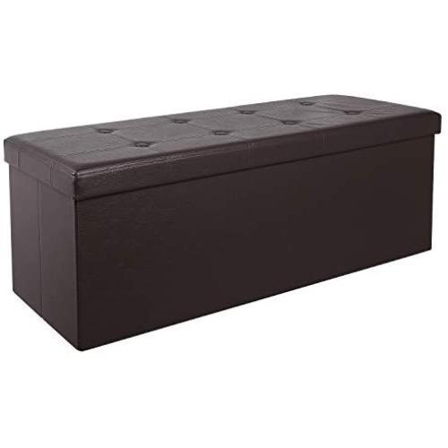 Homfa 43 Inches Collapsible Storage Ottoman Bench, Large Capacity 120L Folding Storage Chest Toy Boxes Padded Footrest Stool Seat for Bedroom, Living Room, Hallway, Brown