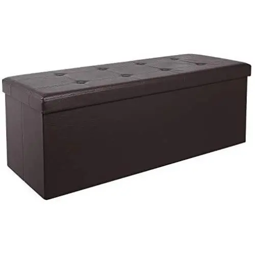 Homfa 43 Inches Collapsible Storage Ottoman Bench, Large Capacity 120L Folding Storage Chest Toy Boxes Padded Footrest Stool Seat for Bedroom, Living Room, Hallway, Brown Homfa 43 Inches Collapsible Storage Ottoman Bench, Large Capacity 120L Folding Storage Chest Toy Boxes Padded Footrest Stool Seat for Bedroom, Living Room, Hallway, Brown