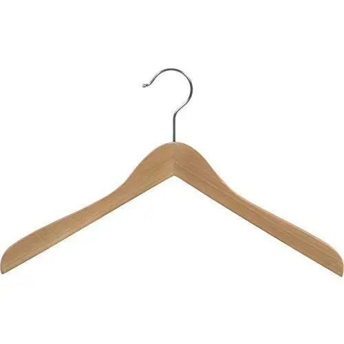 The Great American Hanger Company Wooden Concave Top/Coat Hanger, Natural Finish with Chrome Hardware, Boxes of 12