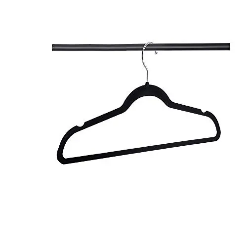 TSR Non Slip Hangers for Clothes - 50 Slim Velvet Hangers for Clothes with Metal Hooks for Men and Women Clothes ? Modern Black Color and E-Book