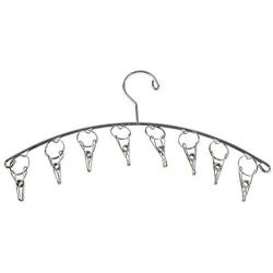 Home-X Drip-Dry Stainless Steel Clothes Drying Hanger, Laundry Clothesline, 8 Built-in Clothespins, Heavy-Duty Clothes Hangers, Dry Socks Towels Bras Baby Clothes, Gloves-16”x4”