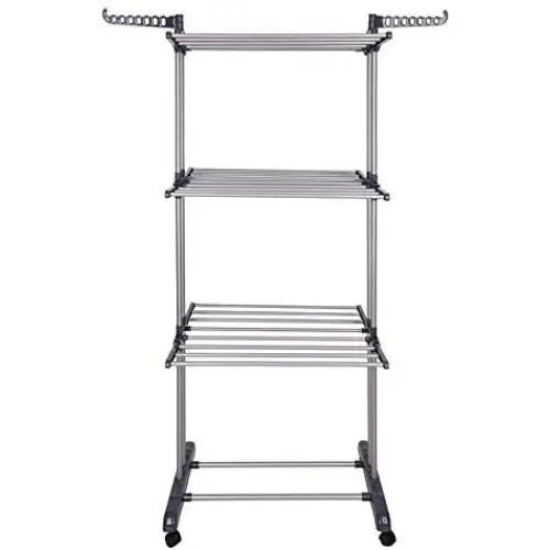 LeiAn Clothes Hangers, 3-Layer Portable Practical Clothes Dryer Gray Drying Rack Outdoor Multi-Function Clothing Hangers, for Coat Jacket Sweater Shirt Strong, Durable LeiAn Clothes Hangers, 3-Layer Portable Practical Clothes Dryer Gray Drying Rack Outdoor Multi-Function Clothing Hangers, for Coat Jacket Sweater Shirt Strong, Durable