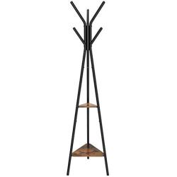 SONGMICS Coat Rack Stand, Coat Tree, Hall Tree Free Standing, Industrial Style, with 2 Shelves, for Clothes, Hat, Bag, Black, Vintage URCR16BX