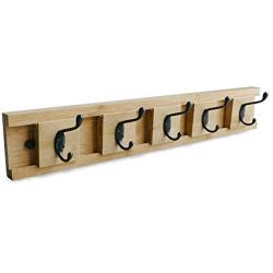 NIKKY HOME Coat Rack Hanger Wall Mounted Movable Dual Hooks 5 Hooks, Natural Color