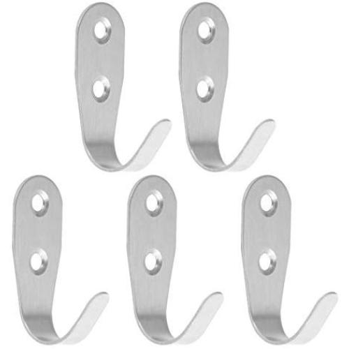 uxcell 5pcs Wall Hook Stainless Steel Wall Mounted DIY Coats Prong Robe Hooks Clothes Hanger Holder with Screws