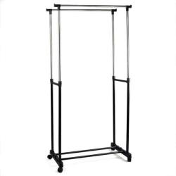 DOUBLE HEAVY DUTY RAIL ADJUSTABLE PORTABLE CLOTHES HANGER ROLLING GARMENT RACK