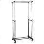 DOUBLE HEAVY DUTY RAIL ADJUSTABLE PORTABLE CLOTHES HANGER ROLLING GARMENT RACK