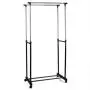 DOUBLE HEAVY DUTY RAIL ADJUSTABLE PORTABLE CLOTHES HANGER ROLLING GARMENT RACK