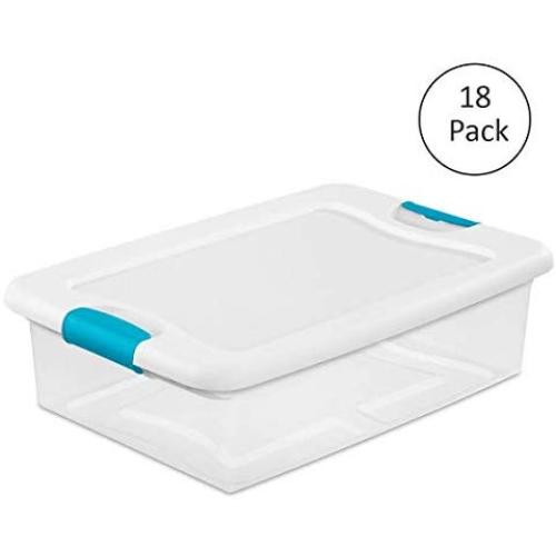 Sterilite 1496 32-Quart Clear Latching Stacking Storage Box, 18 Pack