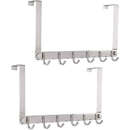 Dseap Over The Door Hook Hanger, Over The Door Towel Rack, for Coat Clothes Hat Towel Bathroom, Chromed, 2 Packs