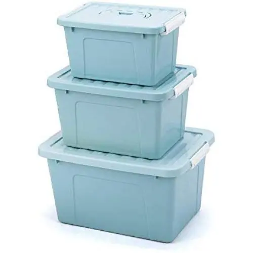 zhongleiss Storage Boxes Plastic Covered Storage Boxes Storage Boxes Three-Piece 3-Piece Set Blue 3 Piece Set zhongleiss Storage Boxes Plastic Covered Storage Boxes Storage Boxes Three-Piece 3-Piece Set Blue 3 Piece Set