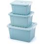 zhongleiss Storage Boxes Plastic Covered Storage Boxes Storage Boxes Three-Piece 3-Piece Set Blue 3 Piece Set