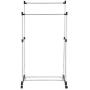 Pentaero 80X42X155Cm Stainless Steel Double Pole Adjustable Rolling Coat Rack, Garment Drying Rack, Floor-Standing Simple Clothes Pole, Indoor Clothes Hanger Bedroom Coat Rack (Black)