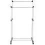 Pentaero 80X42X155Cm Stainless Steel Double Pole Adjustable Rolling Coat Rack, Garment Drying Rack, Floor-Standing Simple Clothes Pole, Indoor Clothes Hanger Bedroom Coat Rack (Black)