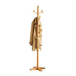 Cxjff Floor Standing Coat Rack Useful Save Space Hanger Clothes 10 Hooks Easy Install, Wood (Color : Wood Color, Size : 46x46x181cm)